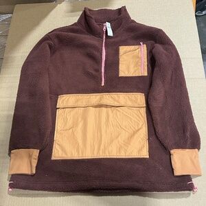 NWT Offline by Aerie Sherpa Fleece Quarter Zip Maroon/Orange/Pink Pullover - XL